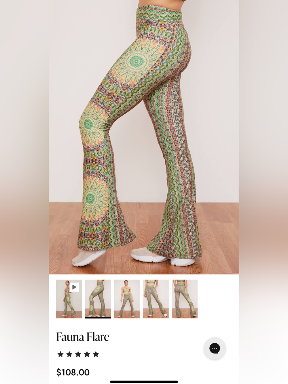 Wolven Fauna Green Mandala Matching Set Halter Keyhole Top & Flare Pants S NWOT - Picture 4 of 4